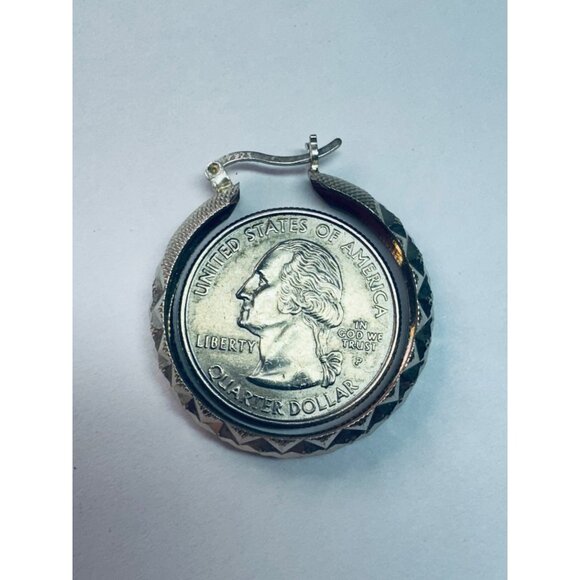 Estate Vintage Sterling Silver Diamond-Cut Hoop Earrings 4.37g Textured Design - Picture 10 of 12